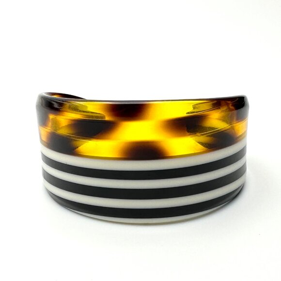 The Mod Mixer Cuff — Y2K Tortoiseshell & Striped Acrylic Wide Bracelet — EUC - Picture 7 of 10